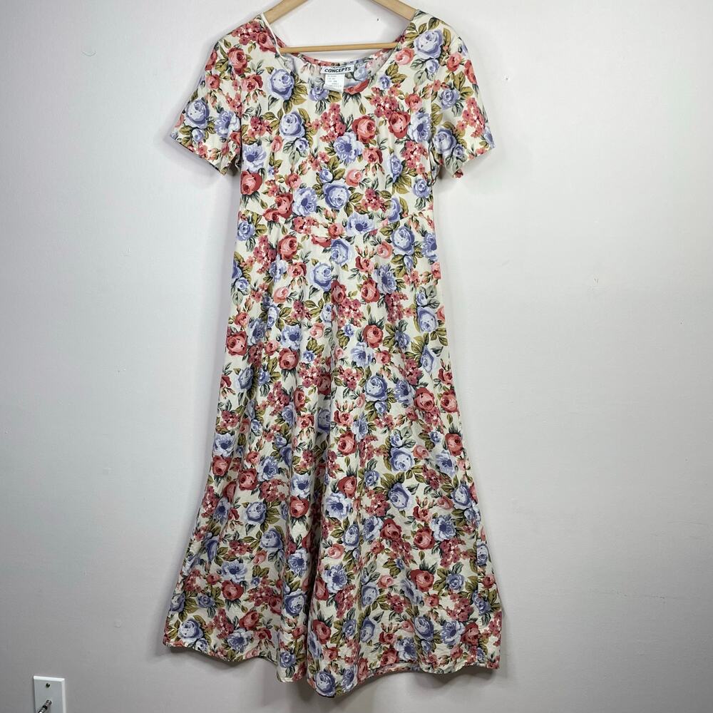 Vintage Y2K 90s Floral Long Dress Corset Cottagcore Prairie Lace Up Juniors 7
